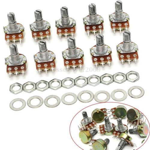 10PCS-B1M-1M-Ohm-Linear-Taper-Rotary-Potentiometer-15mm-Shaft-3-Pin-With-Nuts