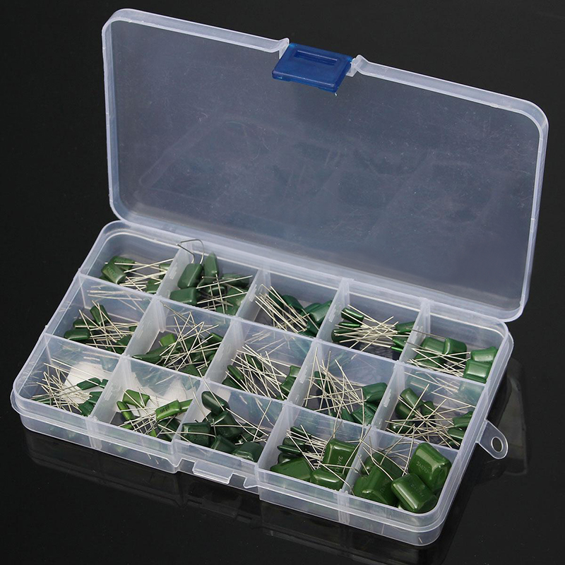 150pcs 100V 15Value Polyester Film Capacitors Assortment Kit Box 0.33nF-470nF