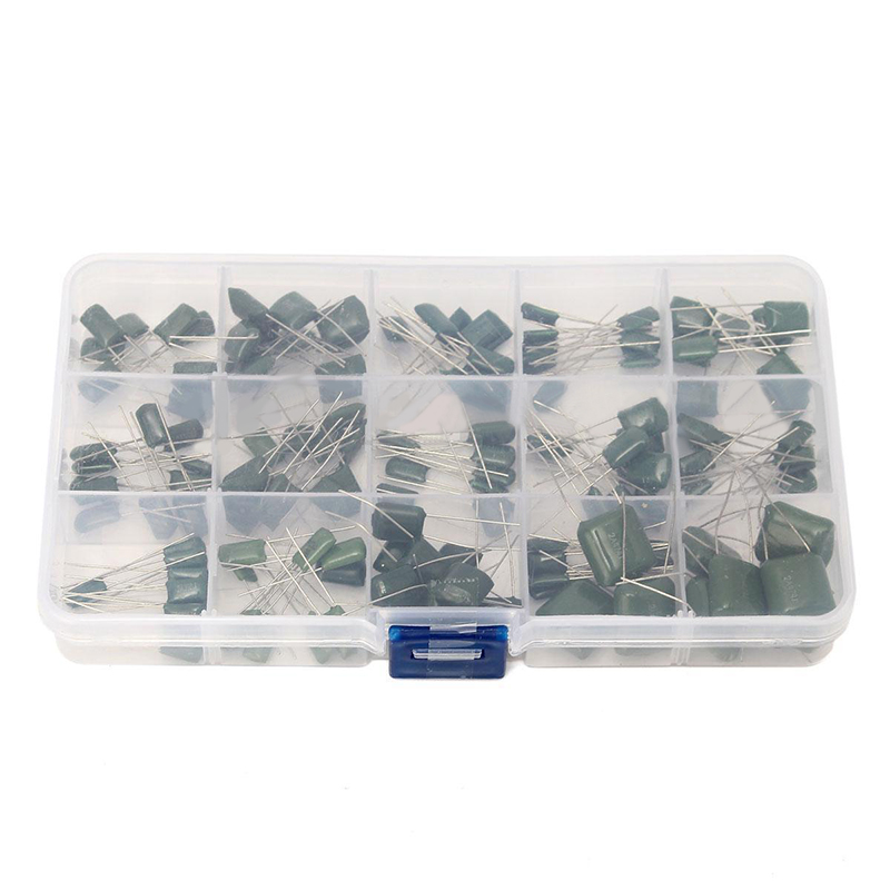 150pcs 100V 15Value Polyester Film Capacitors Assortment Kit Box 0.33nF-470nF