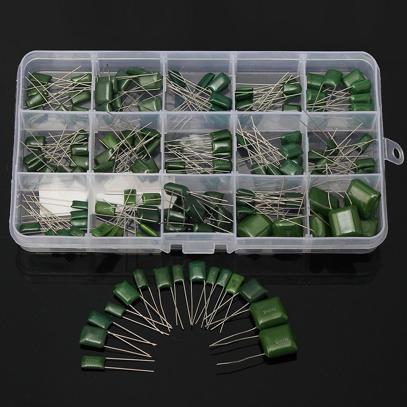 150pcs 100V 15Value Polyester Film Capacitors Assortment Kit Box 0.33nF-470nF