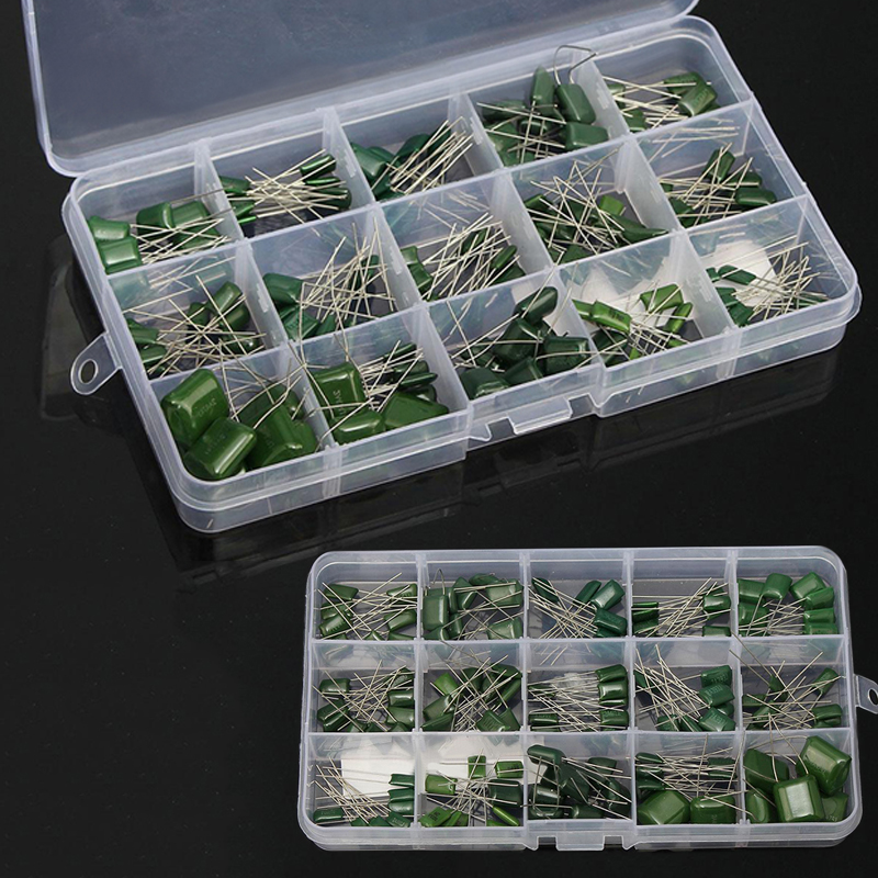 150pcs 100V 15Value Polyester Film Capacitors Assortment Kit Box 0.33nF-470nF