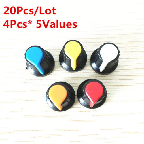 20Pcs-5Value-6mm-WH148-potentiometer-knob-cap-Kit-Yellow-Blue-white-red-15-17mm