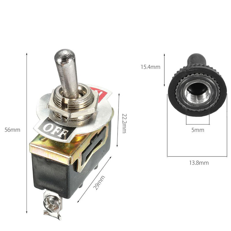 5pcs SPST 2Pin Car Boat 15A 250V ON/OFF Rocker Toggle Switch+Waterproof Boot New