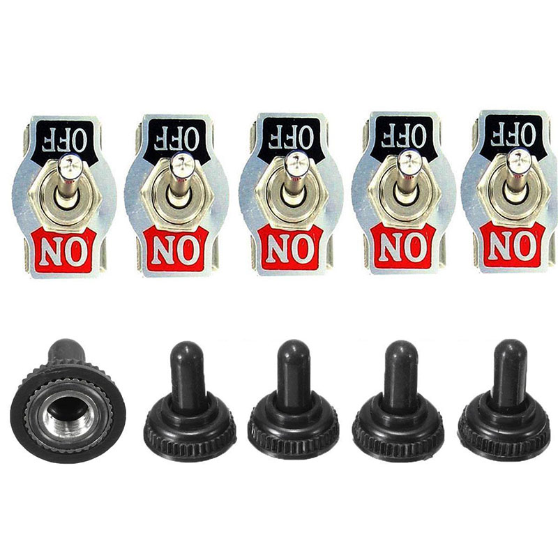 5pcs SPST 2Pin Car Boat 15A 250V ON/OFF Rocker Toggle Switch+Waterproof Boot New