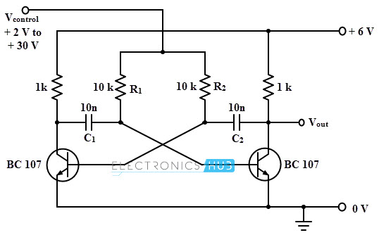 Simple Voltage Controlled Oscillator using astable multivibrator